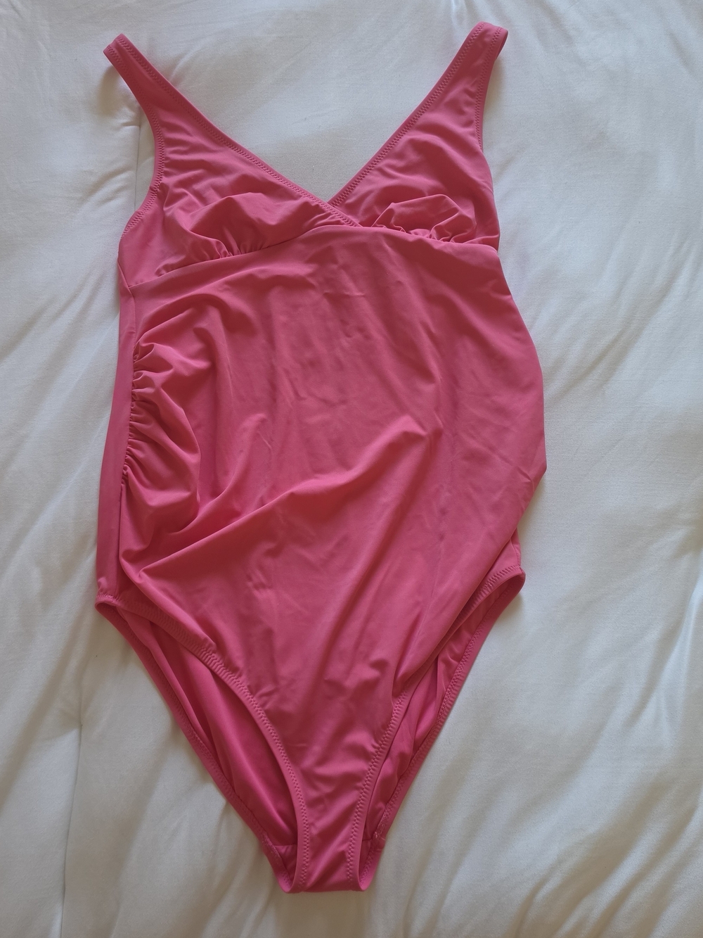 Amazon Essentials Hot Pink V-Neck One-Piece Swimsuit